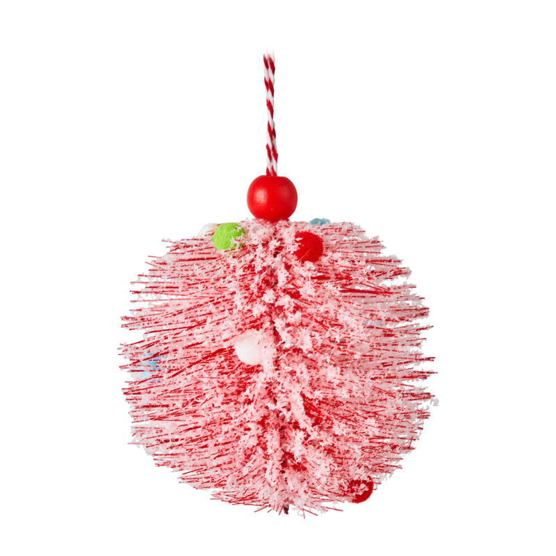 Kerstbal met pompons - rood -  ø10 cm