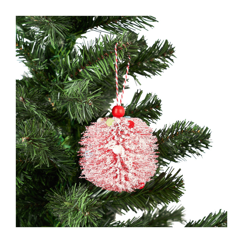 Kerstbal met pompons - rood -  ø10 cm