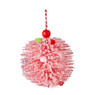 Kerstbal met pompons - rood -  ø10 cm