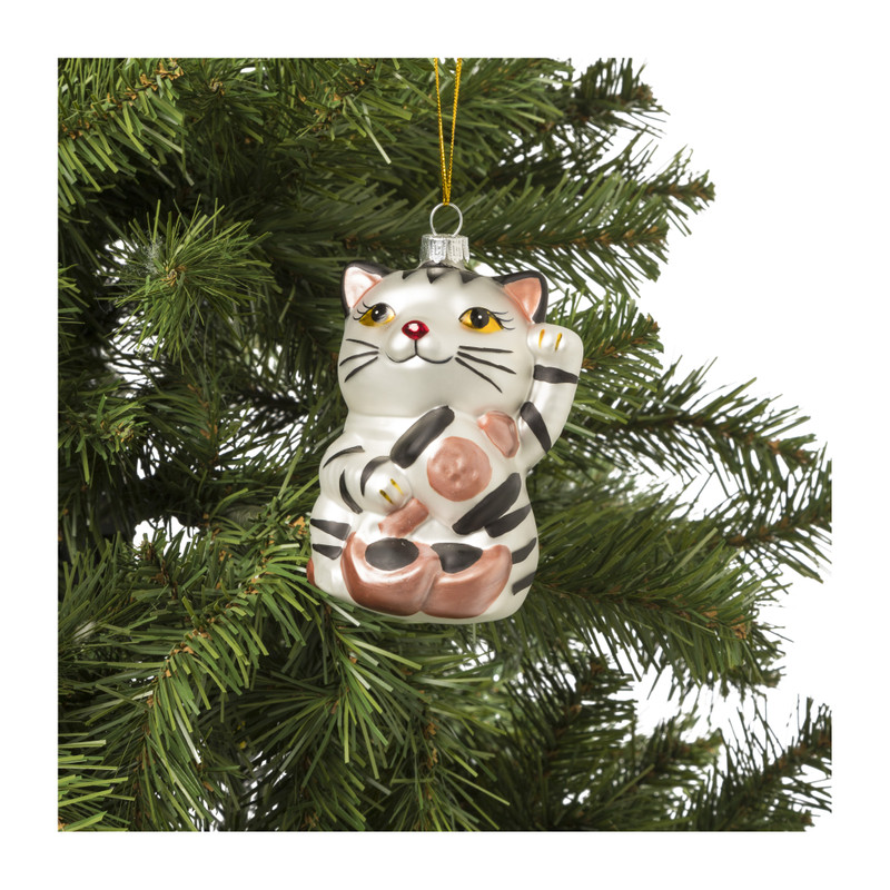 Kersthanger kat - zwart/wit