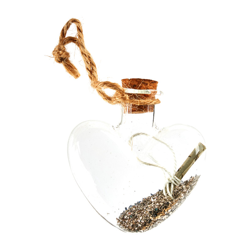 Hanger glazen hart met glitter - diverse varianten - 6 cm