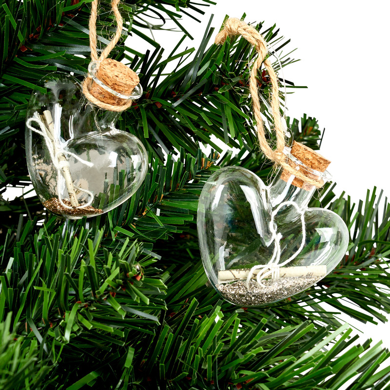 Hanger glazen hart met glitter - diverse varianten - 6 cm