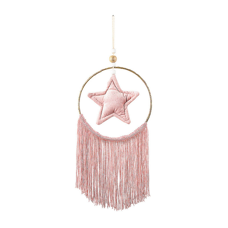 Hanger ster met franjes - roze - 15 cm
