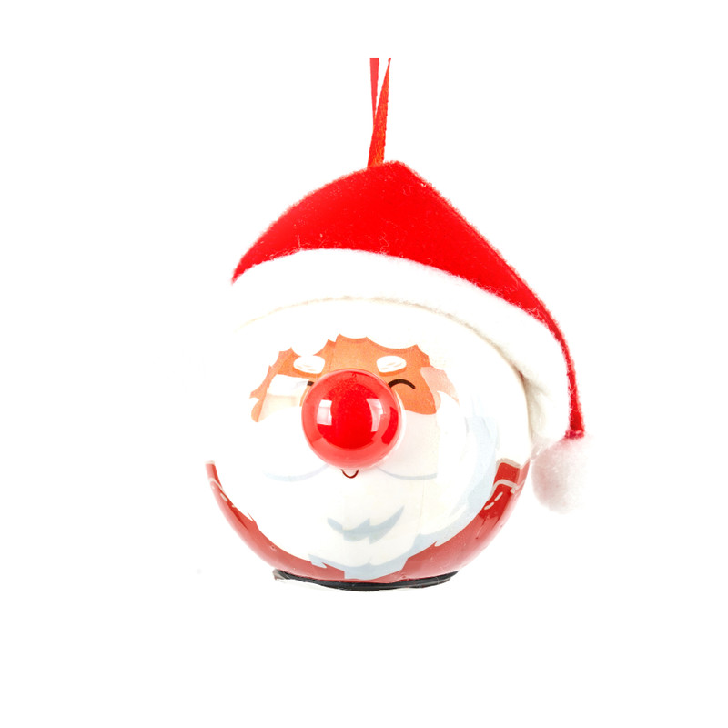 Kerstbal kerstman lach met LED - Ø6,5 cm