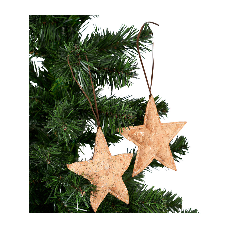 Kersthanger kurk - ster - licht bruin - 2 stuks