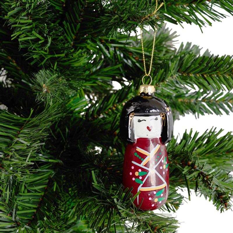 Kersthanger geisha - donker rood - 10 cm