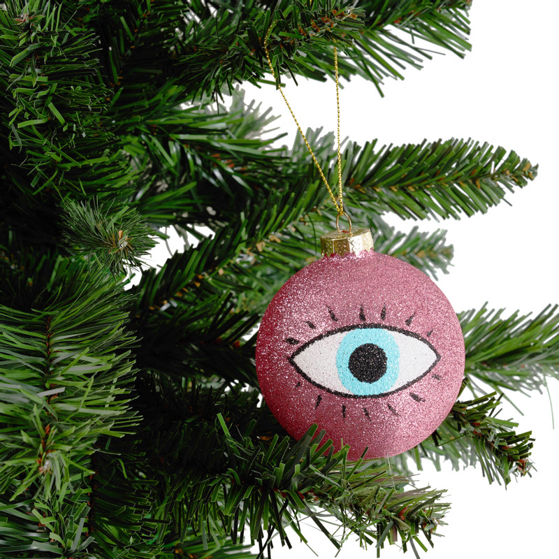 Kerstbal EYE - roze - 8 cm