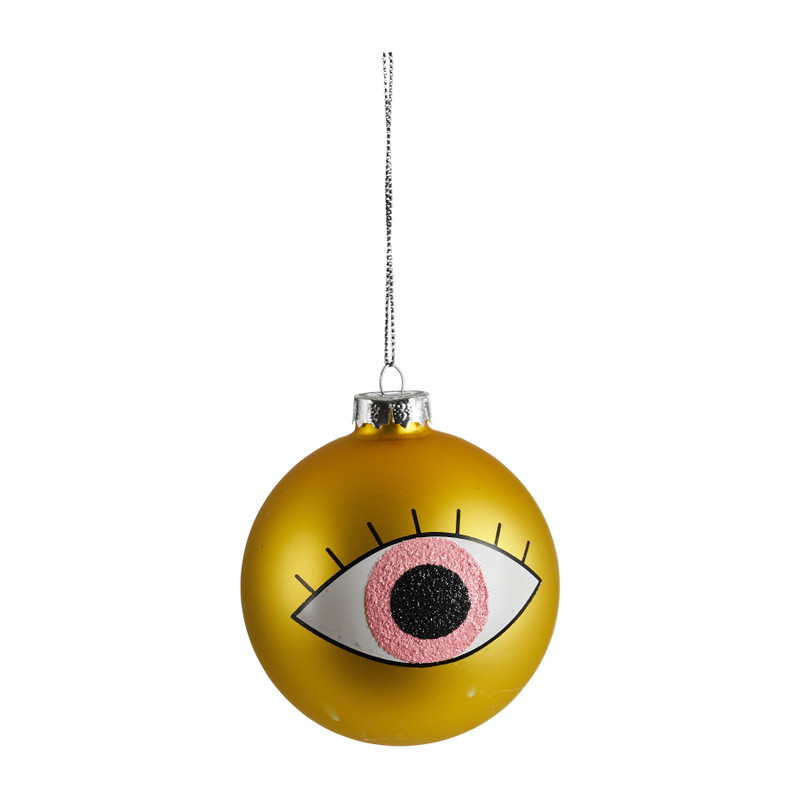 Kerstbal EYE - geel - 8 cm