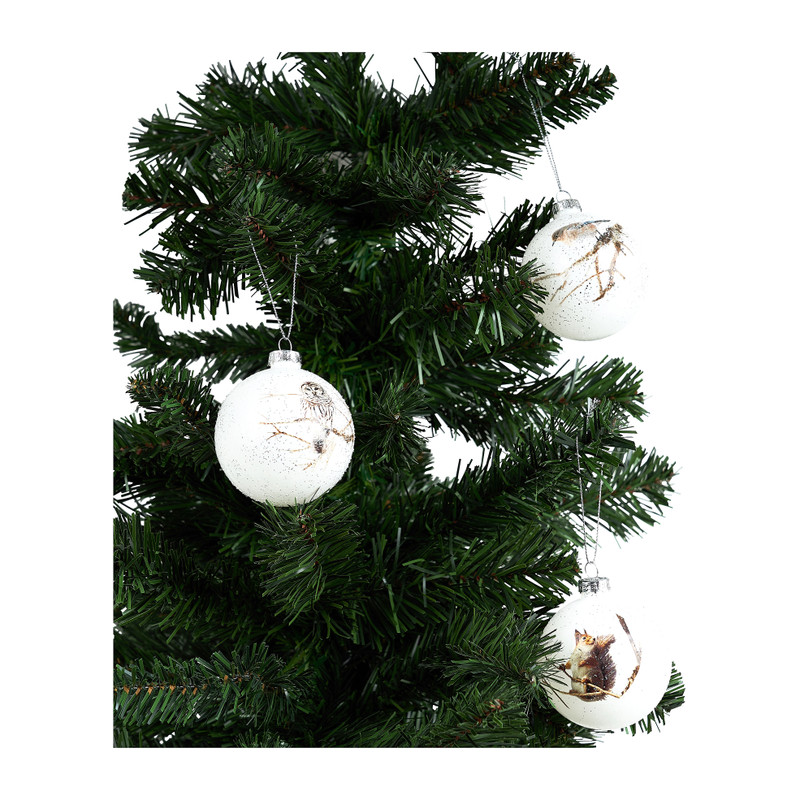Kerstballen dieren - wit - 3 stuks
