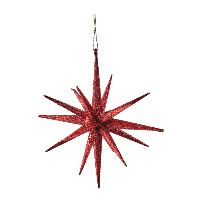 Hanger ster - rood/glitter - 14 cm