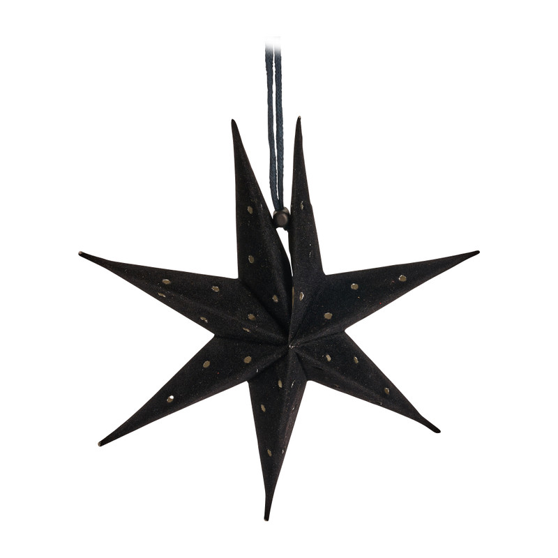 Hanger ster velvet - zwart - 20 cm