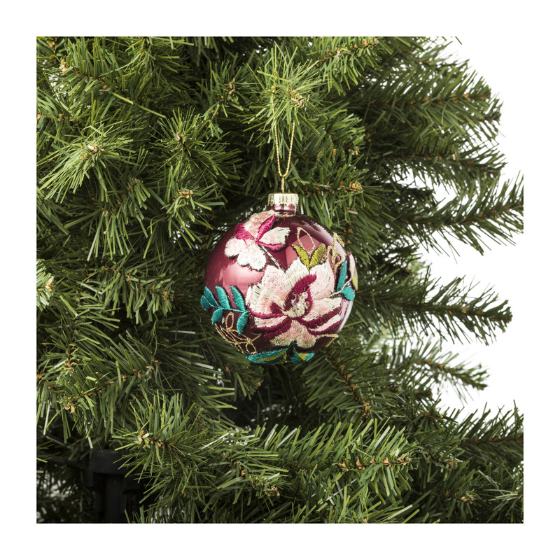 Kerstbal bloem - rood - glas - 8 cm