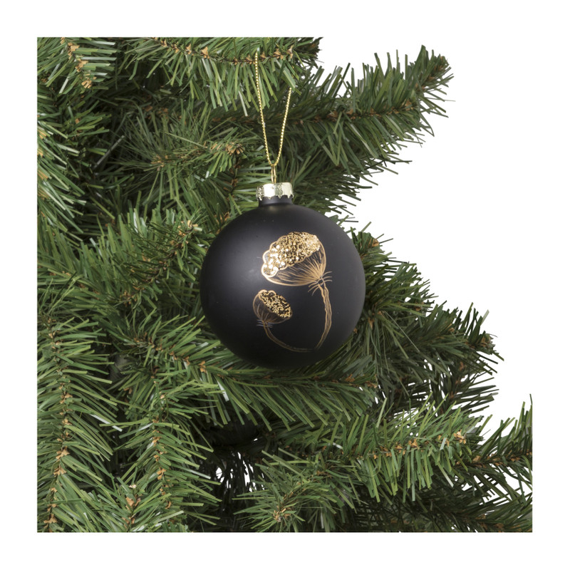 Kerstbal bloem - zwart - 8 cm