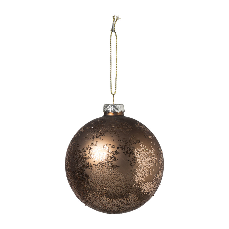 Kerstbal koperkleurige glitters - bruin - 8 cm