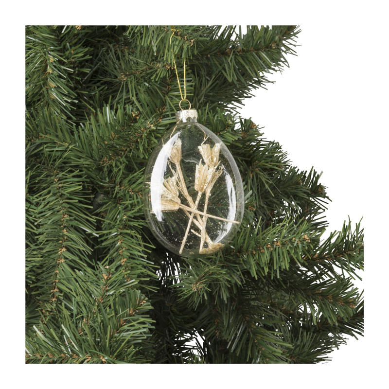 Kerstbal droogbloem - wit - 8.3x12 cm