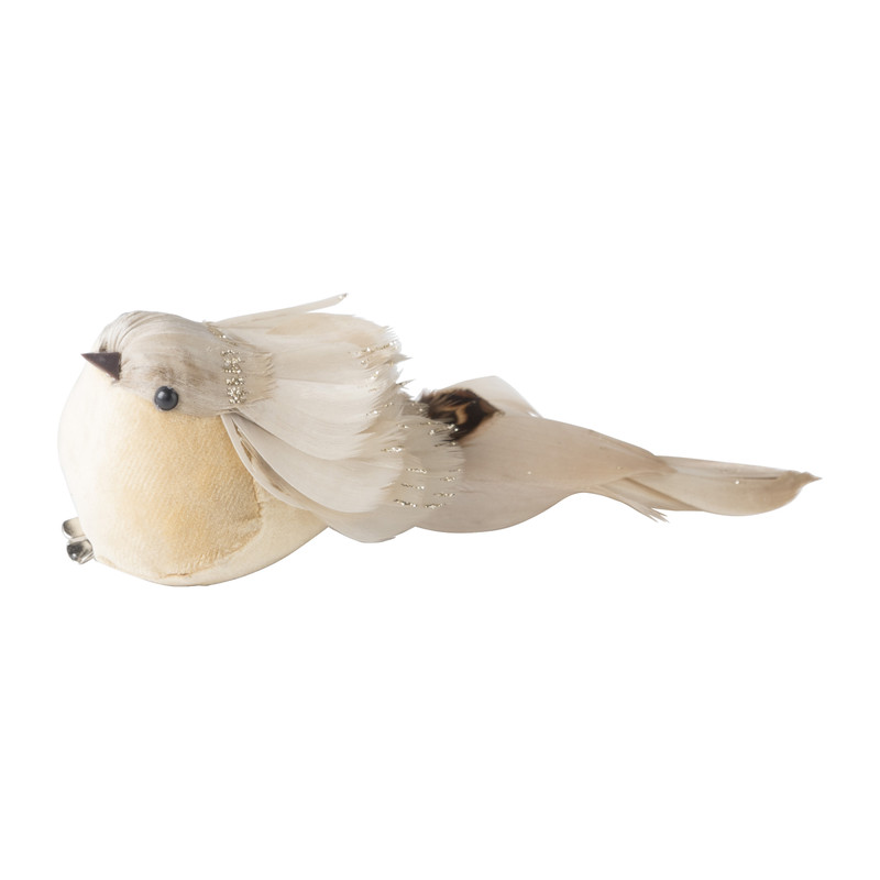 Vogel op clip - beige