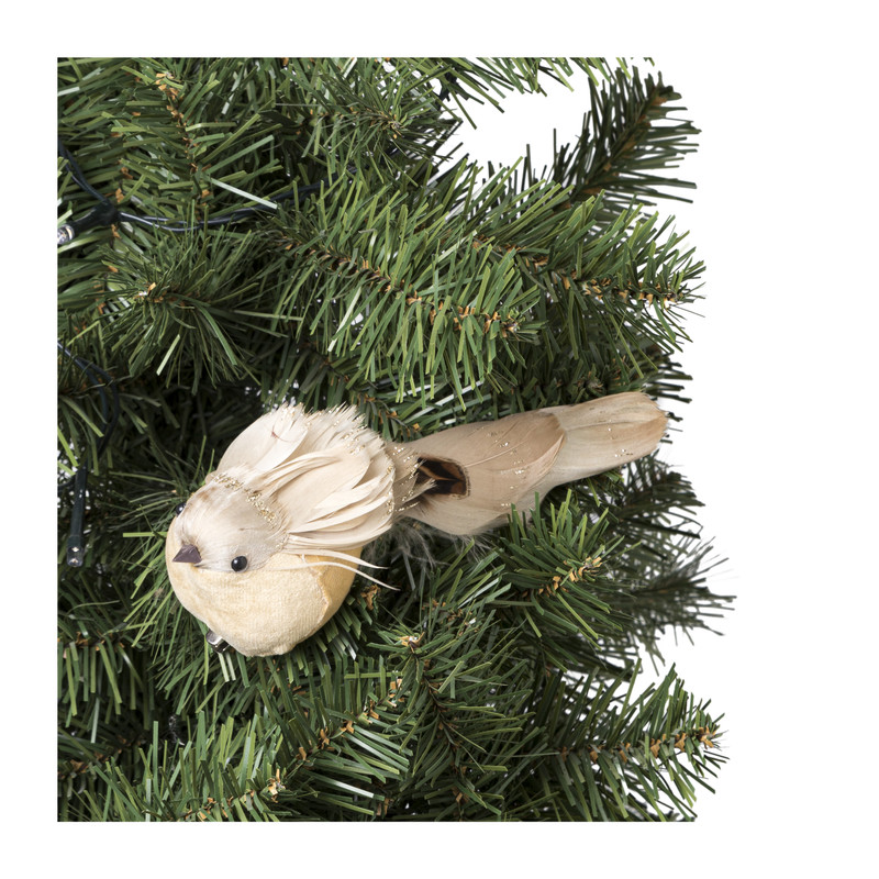 Vogel op clip - beige