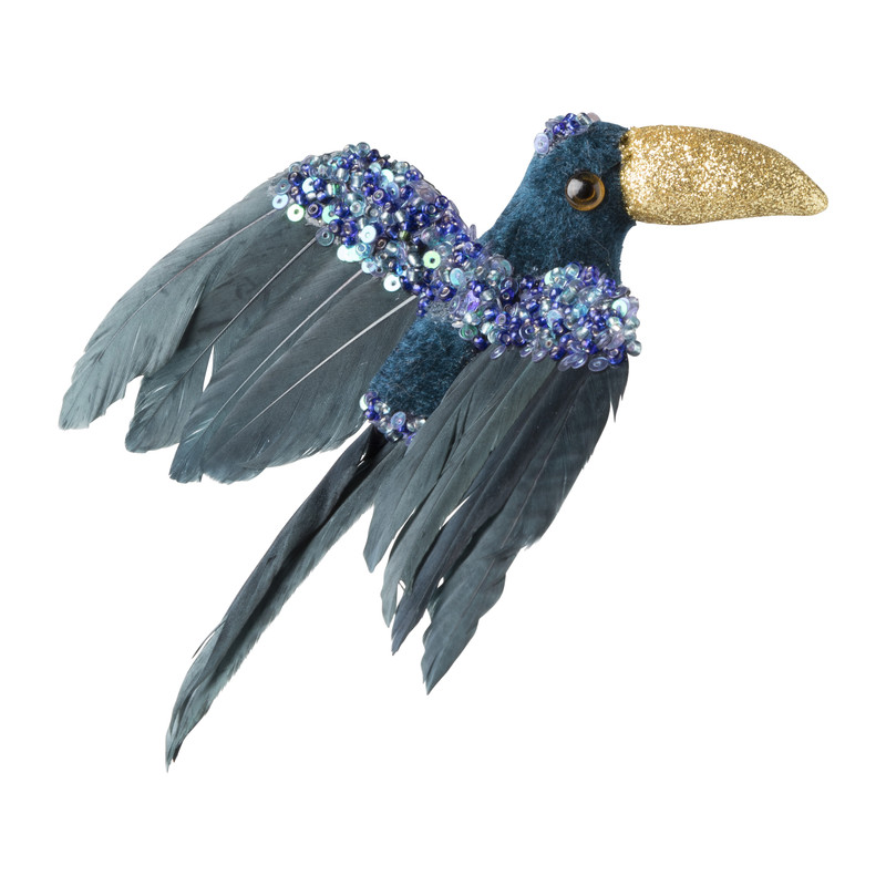 Toekan op clip - blauw - 14 cm