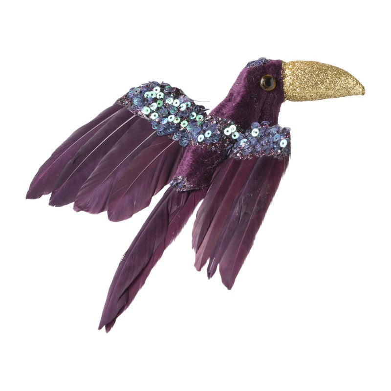 Toekan op clip - paars - 14 cm