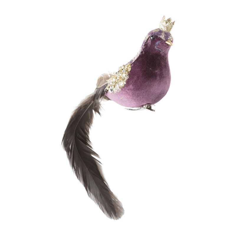 Vogel met kroon op clip - paars