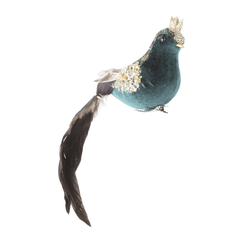 Vogel met kroon op clip - blauw/groen