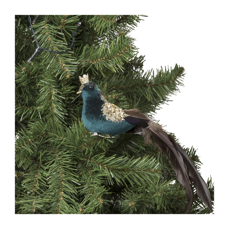 Vogel met kroon op clip - blauw/groen