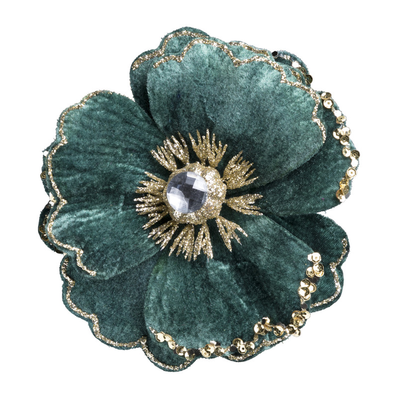 bloem op clip - groen - 14 cm