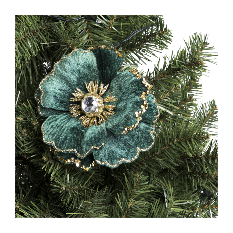 bloem op clip - groen - 14 cm