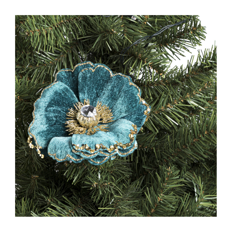 bloem op clip - blauw - 14 cm
