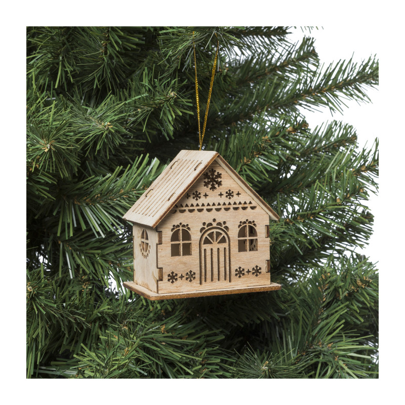 Kersthanger houten huisje - 8.5x6x8.3 cm  