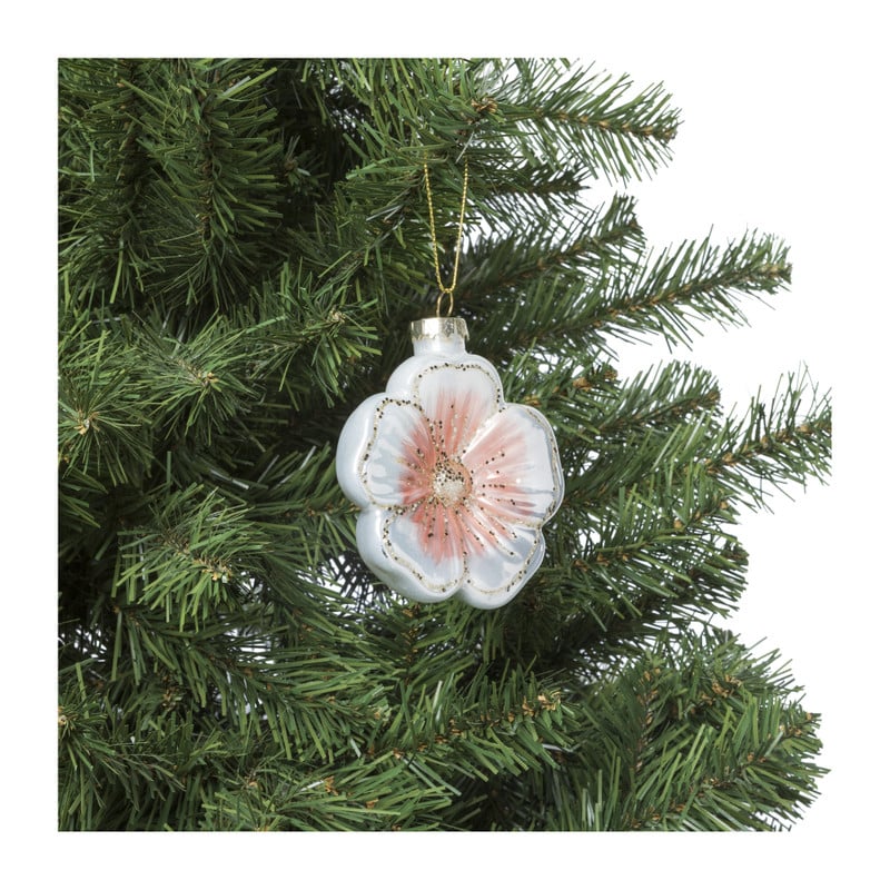 Kersthanger bloem - wit/roze - 8x9 cm