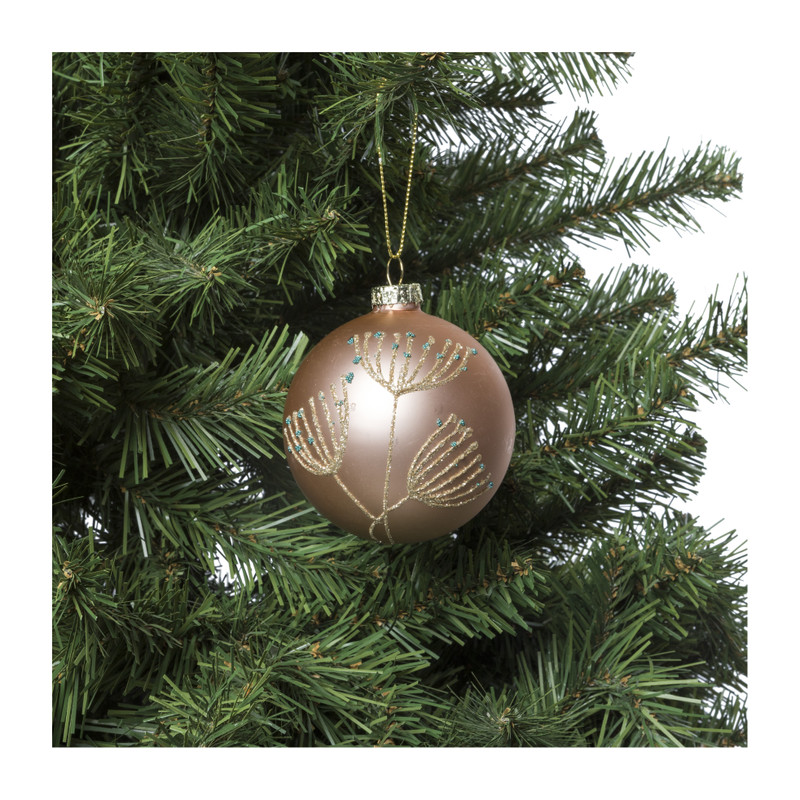 Kerstbal met bloemen - mat roze - ⌀8 cm 