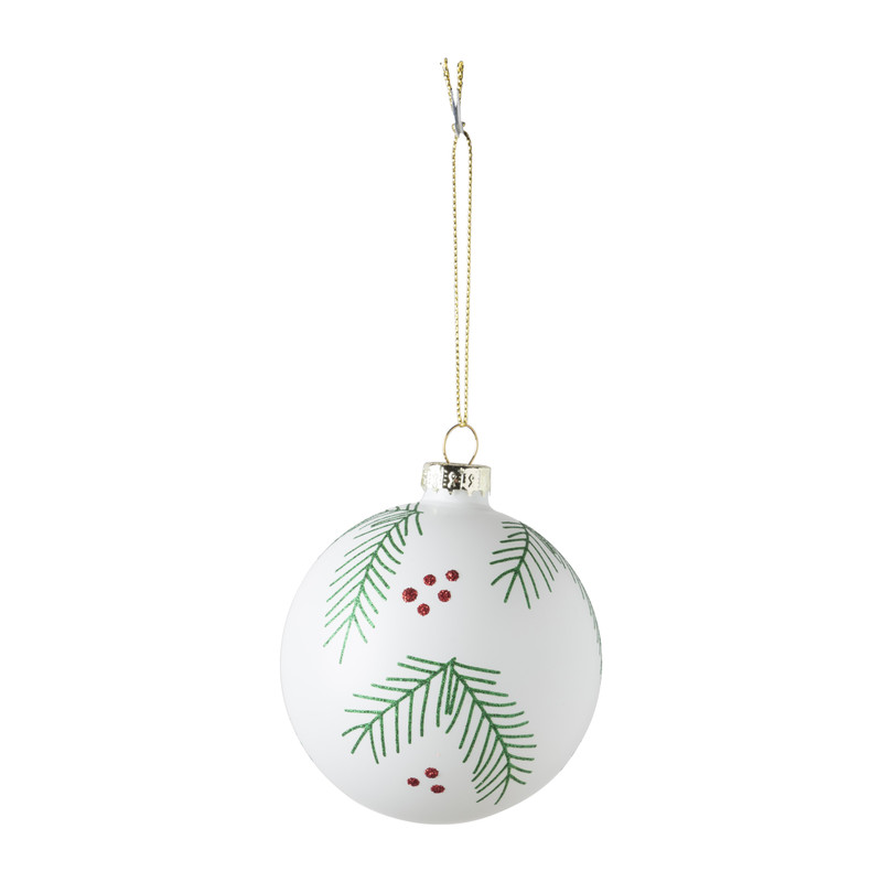 Kerstbal blaadjes - wit - ⌀8 cm