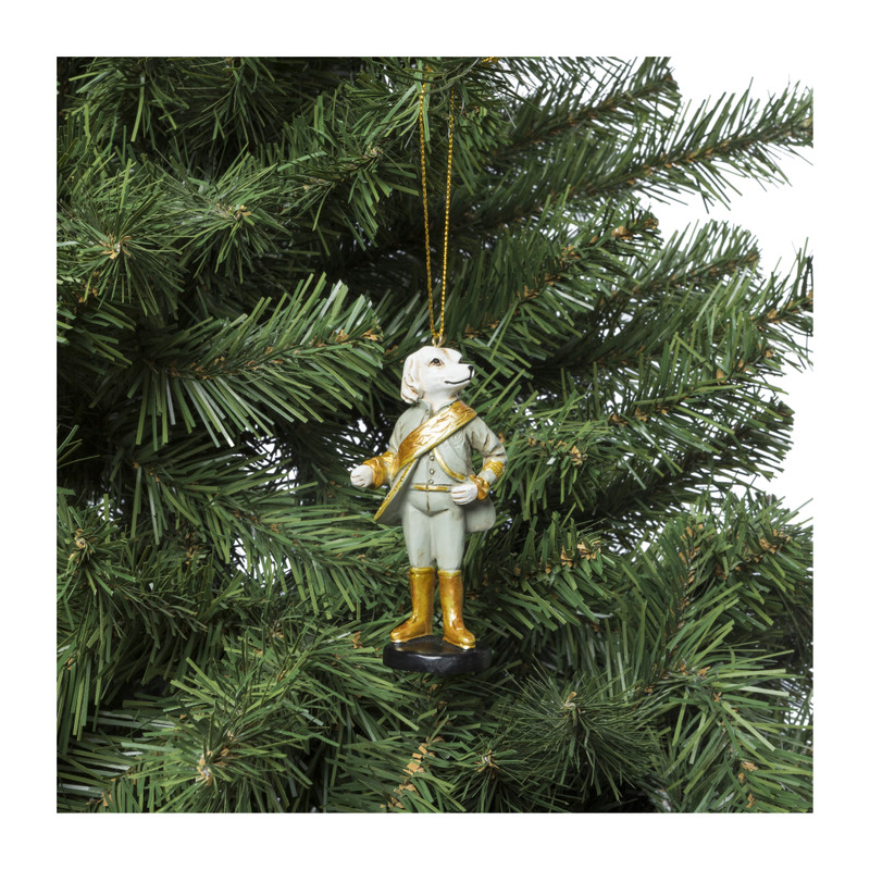 Kersthanger hond in pak - groen - ø4x8 cm 