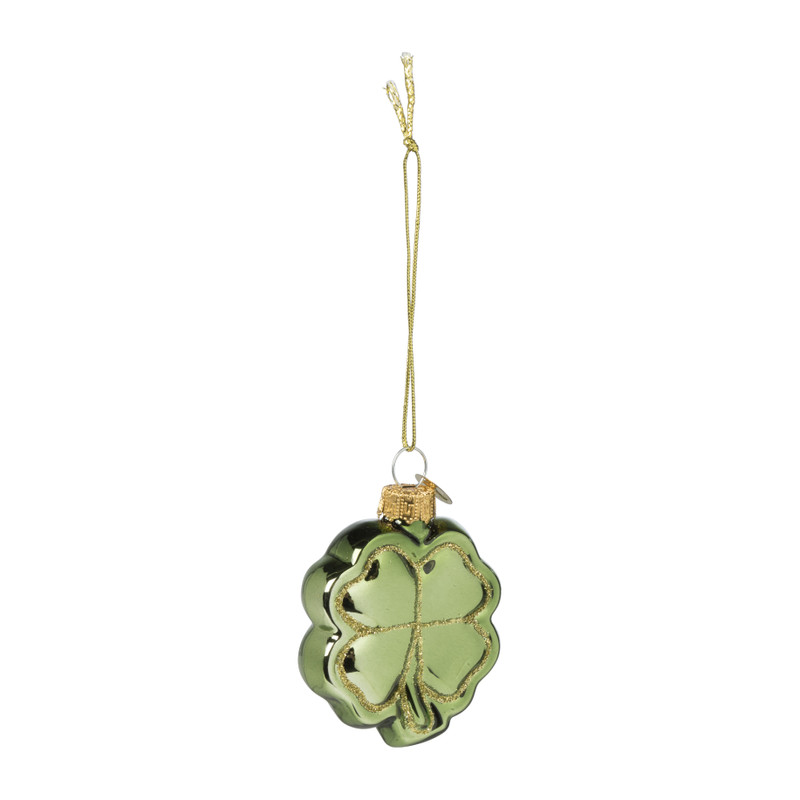 Kersthanger klavertje 4 - groen - 6.5x5.5x1.8 cm