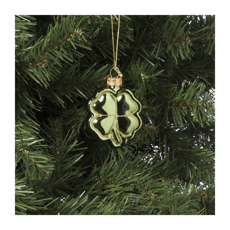 Kersthanger klavertje 4 - groen - 6.5x5.5x1.8 cm