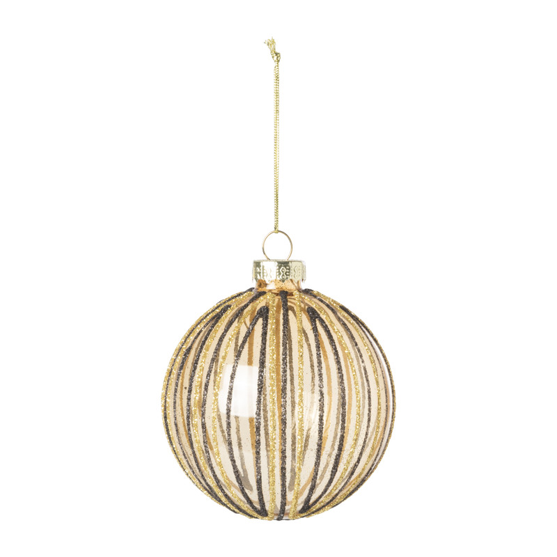 Kerstbal streep - goud met zwart -ø8 cm 