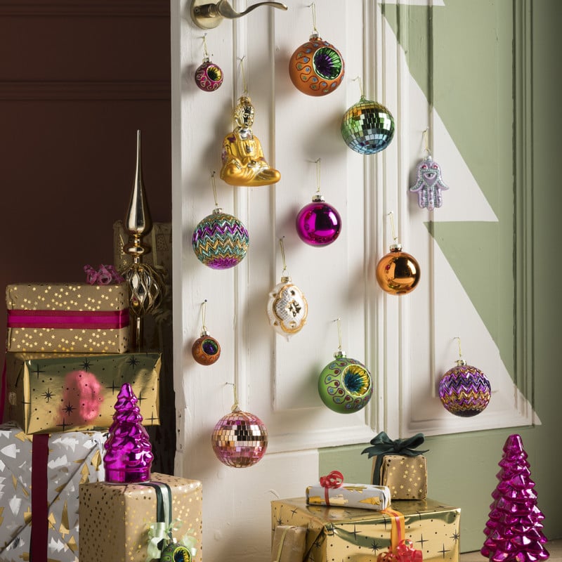 Kerstbal boho - oranje - ø8 cm