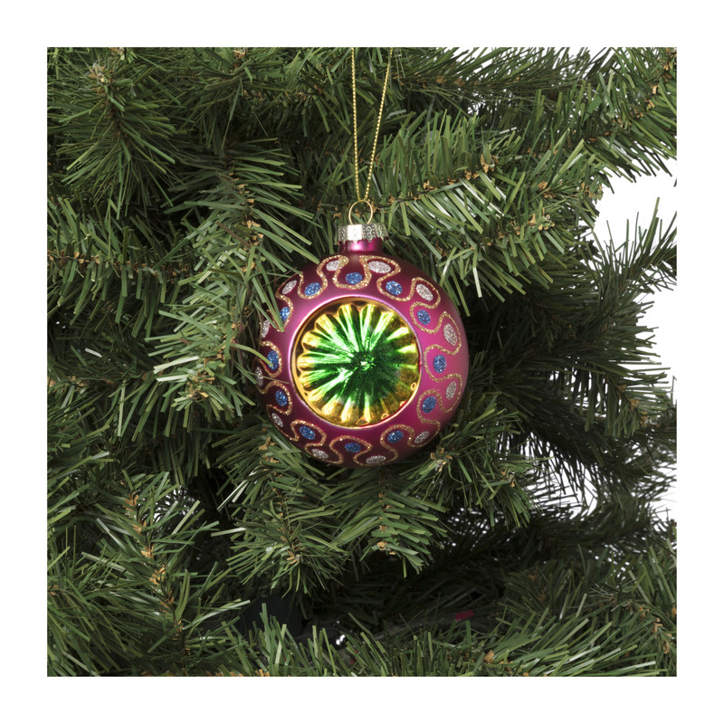 Kerstbal boho - roze - ø8 cm