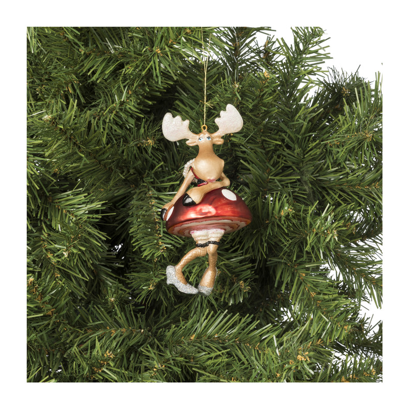 Kersthanger rendier santa lady - glas - 14.8x7.2x6.8 cm