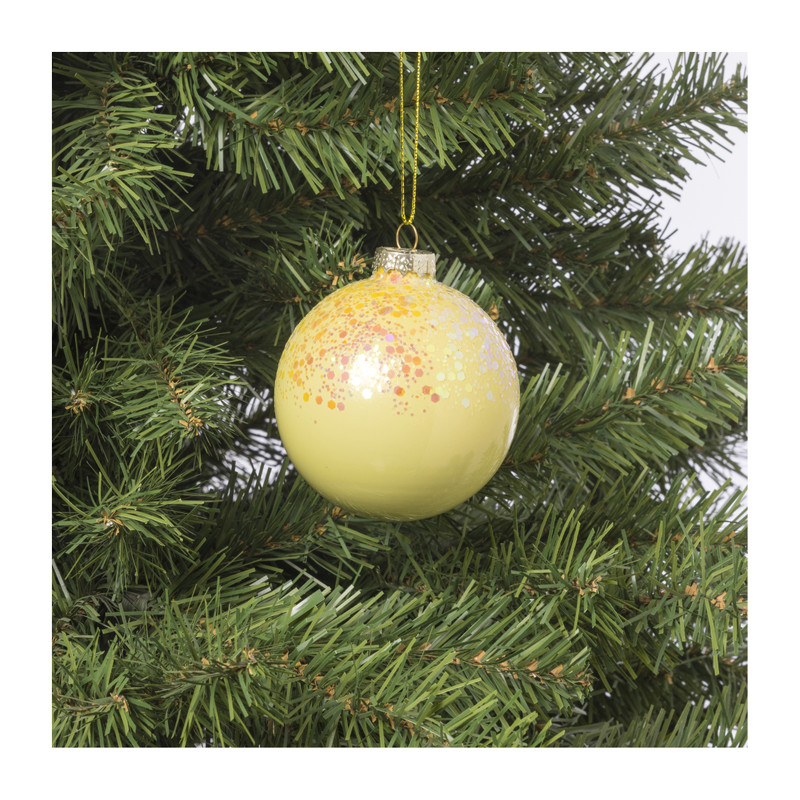 Kerstbal glitter - geel - ø8 cm