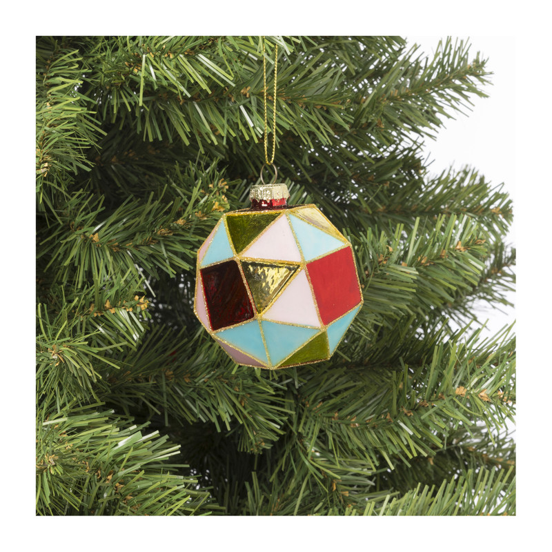 Kerstbal blokkig - roze/blauw - ø8 cm