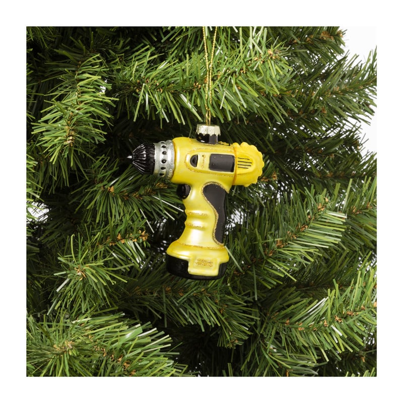 Kersthanger boormachine - geel - 10x9x3.5 cm