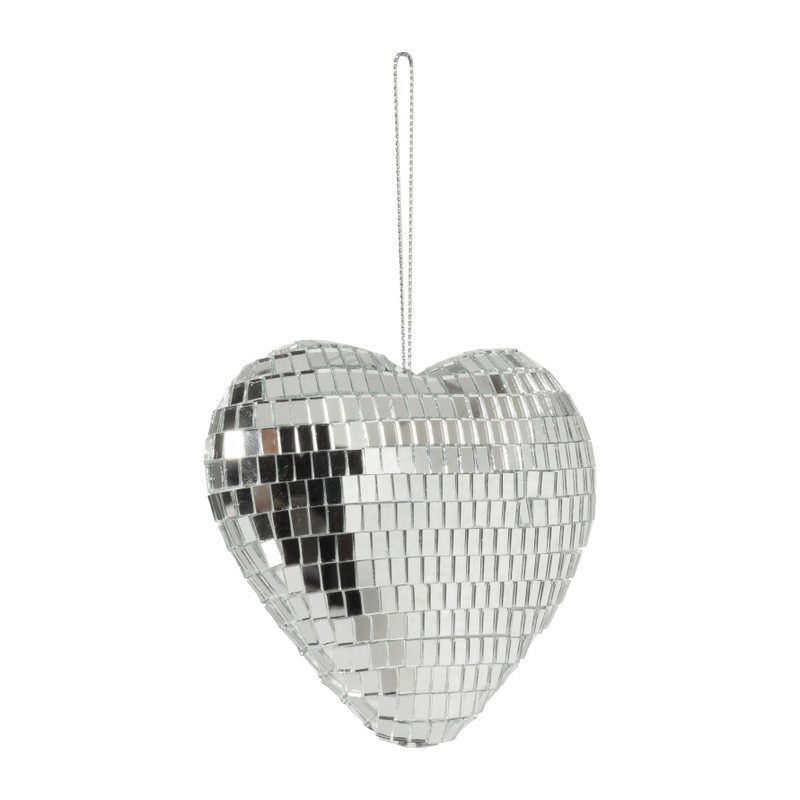 Kersthanger disco hart - zilverkleurig - 9x9.5x3.5 cm