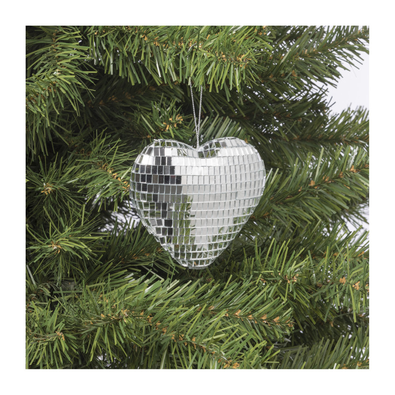Kersthanger disco hart - zilverkleurig - 9x9.5x3.5 cm