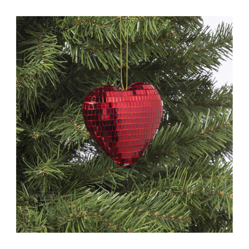 Kersthanger disco hart - rood - 9x9.5x3.5 cm