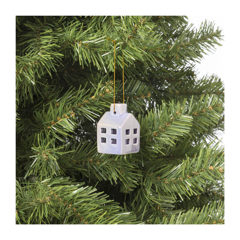 Hanger huisje keramiek - lila - 5.5x3.5x3.5 cm