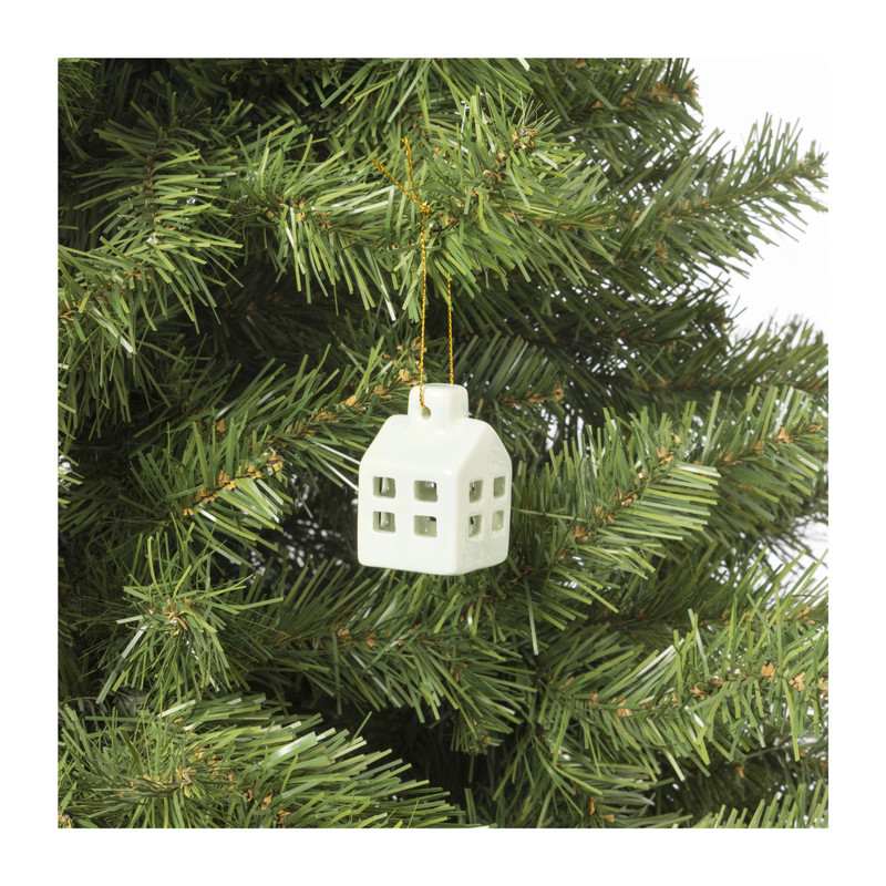 Hanger huisje keramiek - groen - 5.5x3.5x3.5 cm