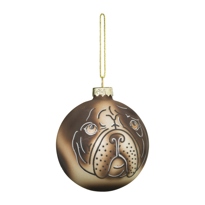 Kerstbal mopshond - glas - ø8 cm