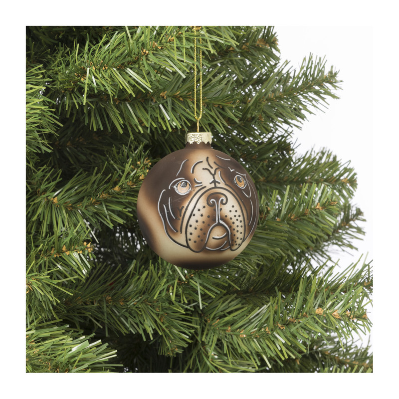 Kerstbal mopshond - glas - ø8 cm